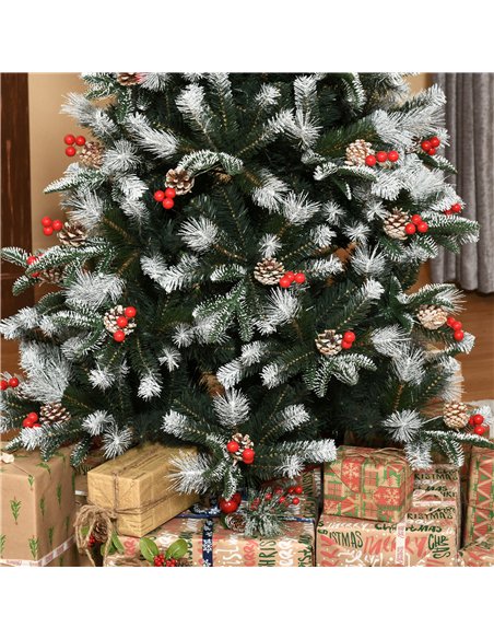 HOMCOM 6FT Artificial Snow Dipped Christmas Tree Xmas Pencil Tree Holiday Home Party Decoration with Foldable Feet Red Berries W - pic 208673 | FastDaddyshop