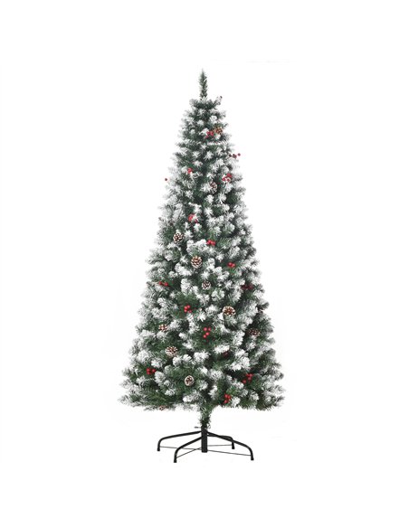 HOMCOM 6FT Artificial Christmas Tree Xmas Pencil Tree with Red Berries and Pinecones Holiday Home Indoor Decoration with Foldabl - pic 208674 | FastDaddyshop