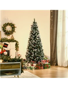 HOMCOM 6FT Artificial Christmas Tree Xmas Pencil Tree with Red Berries and Pinecones Holiday Home Indoor Decoration with Foldabl 2