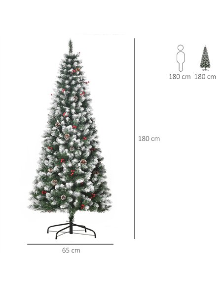 HOMCOM 6FT Artificial Christmas Tree Xmas Pencil Tree with Red Berries and Pinecones Holiday Home Indoor Decoration with Foldabl - pic 208676 | FastDaddyshop