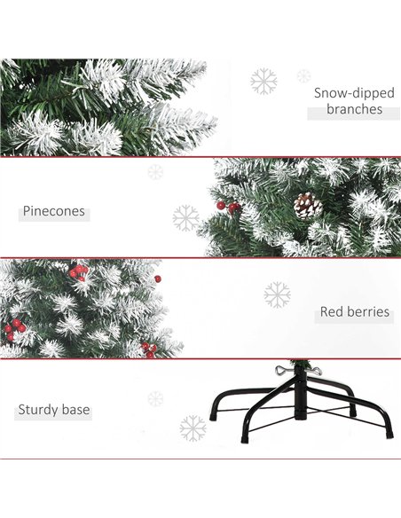 HOMCOM 6FT Artificial Christmas Tree Xmas Pencil Tree with Red Berries and Pinecones Holiday Home Indoor Decoration with Foldabl - pic 208680 | FastDaddyshop
