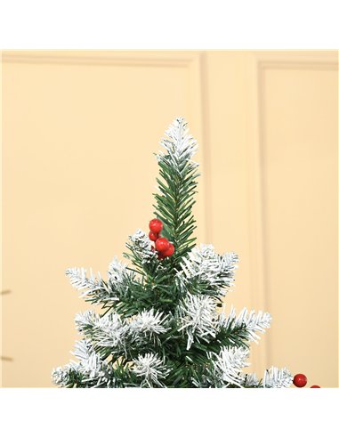 HOMCOM 6FT Artificial Christmas Tree Xmas Pencil Tree with Red Berries and Pinecones Holiday Home Indoor Decoration with Foldabl