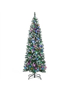 HOMCOM 6FT Tall Prelit Pencil Slim Artificial Christmas Tree with Realistic Branches, 300 Colourful LED Lights and 618 Tips, Xma