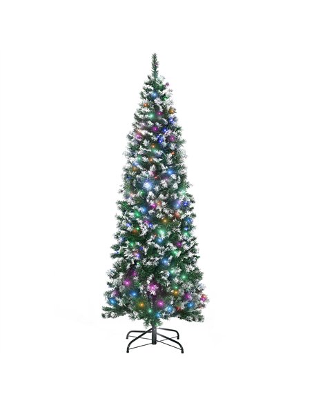 HOMCOM 6FT Tall Prelit Pencil Slim Artificial Christmas Tree with Realistic Branches, 300 Colourful LED Lights and 618 Tips, Xma - pic 208683 | FastDaddyshop