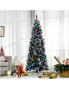 HOMCOM 6FT Tall Prelit Pencil Slim Artificial Christmas Tree with Realistic Branches, 300 Colourful LED Lights and 618 Tips, Xma 2