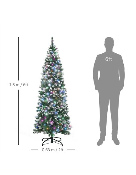 HOMCOM 6FT Tall Prelit Pencil Slim Artificial Christmas Tree with Realistic Branches, 300 Colourful LED Lights and 618 Tips, Xma - pic 208685 | FastDaddyshop