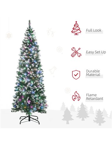 HOMCOM 6FT Tall Prelit Pencil Slim Artificial Christmas Tree with Realistic Branches, 300 Colourful LED Lights and 618 Tips, Xma