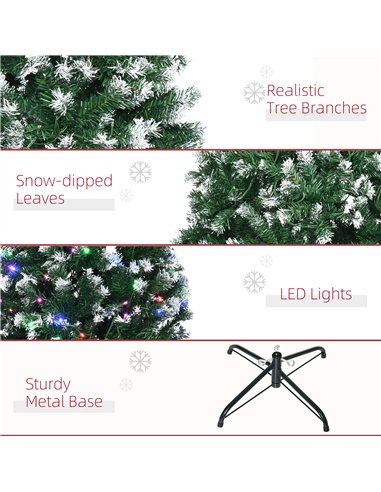 HOMCOM 6FT Tall Prelit Pencil Slim Artificial Christmas Tree with Realistic Branches, 300 Colourful LED Lights and 618 Tips, Xma