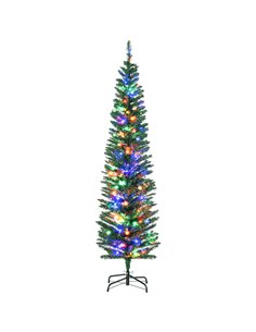 HOMCOM 6' Artificial Prelit Christmas Trees Holiday Décor with Colourful LED Lights, Pencil Shape, Steel Base