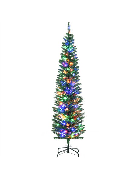 HOMCOM 6' Artificial Prelit Christmas Trees Holiday Décor with Colourful LED Lights, Pencil Shape, Steel Base - pic 208692 | FastDaddyshop