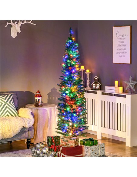 HOMCOM 6' Artificial Prelit Christmas Trees Holiday Décor with Colourful LED Lights, Pencil Shape, Steel Base - pic 208693 | FastDaddyshop