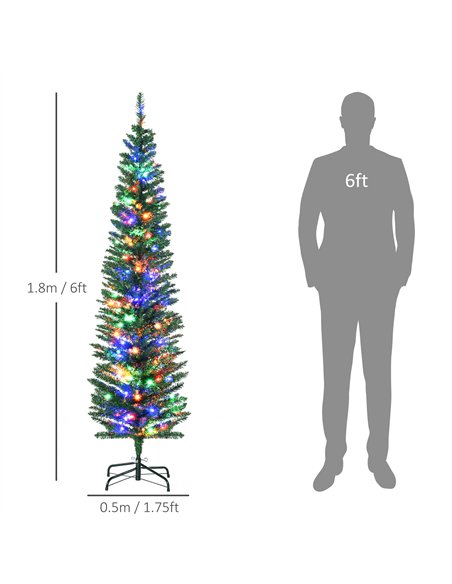 HOMCOM 6' Artificial Prelit Christmas Trees Holiday Décor with Colourful LED Lights, Pencil Shape, Steel Base - pic 208694 | FastDaddyshop