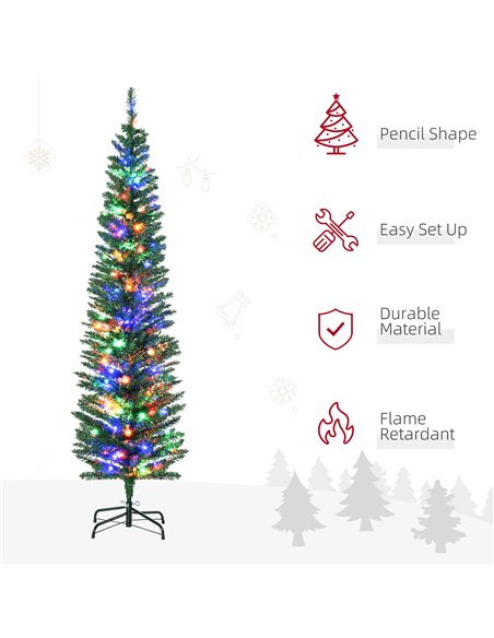 HOMCOM 6' Artificial Prelit Christmas Trees Holiday Décor with Colourful LED Lights, Pencil Shape, Steel Base - pic 208695 | FastDaddyshop