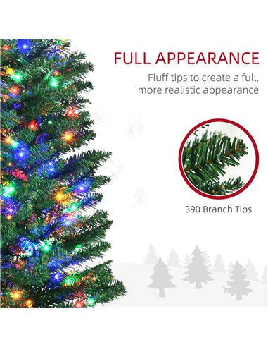 HOMCOM 6' Artificial Prelit Christmas Trees Holiday Décor with Colourful LED Lights, Pencil Shape, Steel Base
