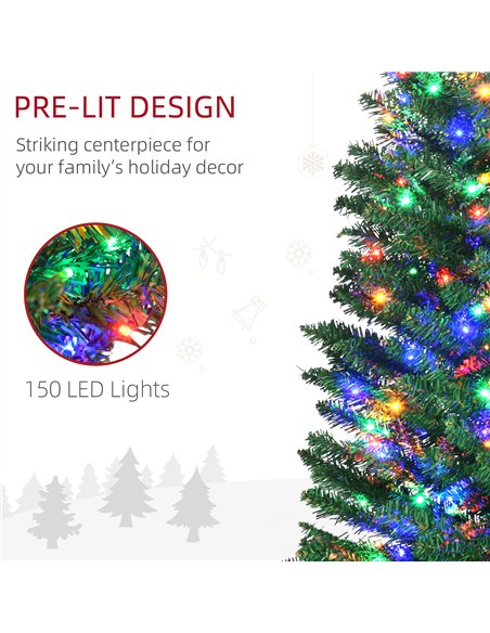 HOMCOM 6' Artificial Prelit Christmas Trees Holiday Décor with Colourful LED Lights, Pencil Shape, Steel Base - pic 208697 | FastDaddyshop