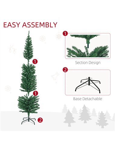 HOMCOM 6' Artificial Prelit Christmas Trees Holiday Décor with Colourful LED Lights, Pencil Shape, Steel Base