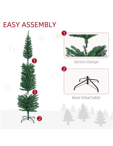 HOMCOM 6' Artificial Prelit Christmas Trees Holiday Décor with Colourful LED Lights, Pencil Shape, Steel Base - pic 208699 | FastDaddyshop