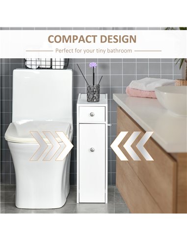 HOMCOM Bathroom Slim Floor Cabinet with Drawers, White