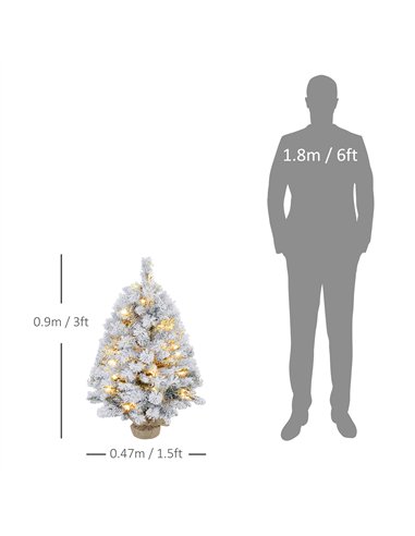 HOMCOM 3ft Snowy Tabletop Christmas Tree, with LED Lights