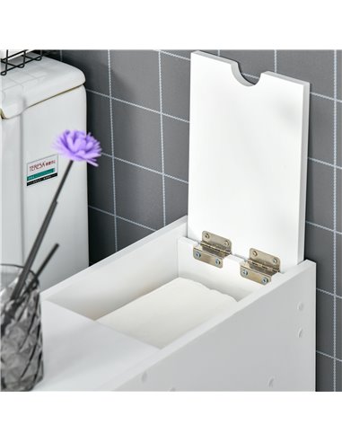 HOMCOM Bathroom Slim Floor Cabinet Narrow Wooden Storage Home Bath Toilet Cupboard Organiser Unit with Drawers White