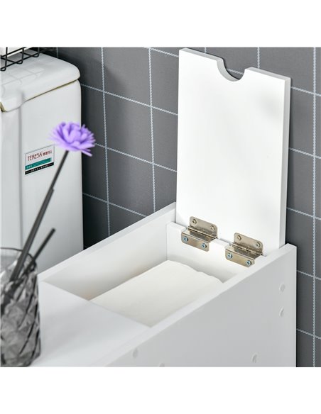 HOMCOM Bathroom Slim Floor Cabinet Narrow Wooden Storage Home Bath Toilet Cupboard Organiser Unit with Drawers White - pic 20875 | FastDaddyshop
