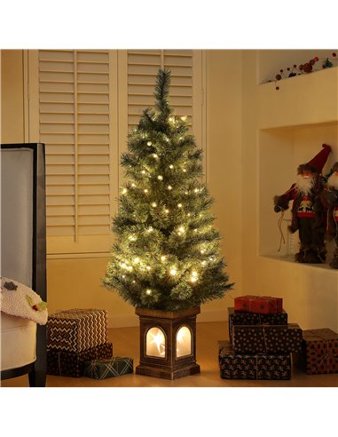 HOMCOM 4ft Artificial Christmas Tree with 80 Warm White LED Lights, 8 Modes and Remote, Realistic Xmas Tree with Square Stand fo
