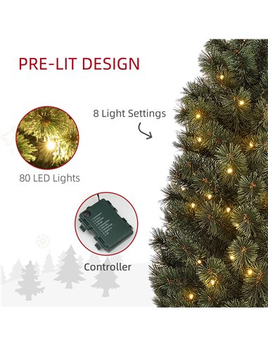HOMCOM 4ft Artificial Christmas Tree with 80 Warm White LED Lights, 8 Modes and Remote, Realistic Xmas Tree with Square Stand fo