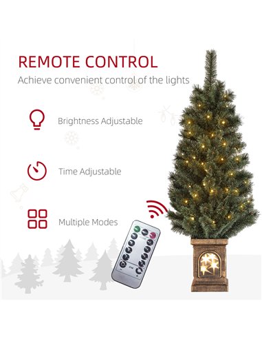 HOMCOM 4ft Artificial Christmas Tree with 80 Warm White LED Lights, 8 Modes and Remote, Realistic Xmas Tree with Square Stand fo