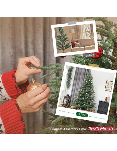 HOMCOM 7 ft Full Spruce Christmas Tree with Realistic Dense Tips, Easy Assembly - Green