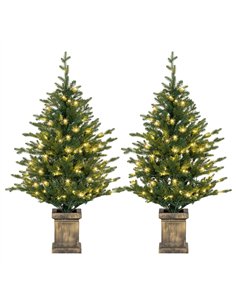 HOMCOM Set of Two Artificial 4ft Christmas Trees, with Lights - Green
