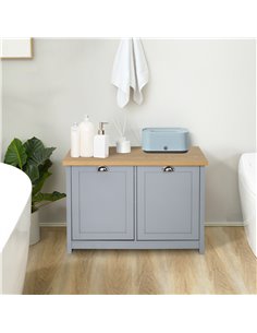 HOMCOM Shoe Cabinet, 2 Doors Hallway Cupboard, Storage Organiser with Shelf, Grey 2