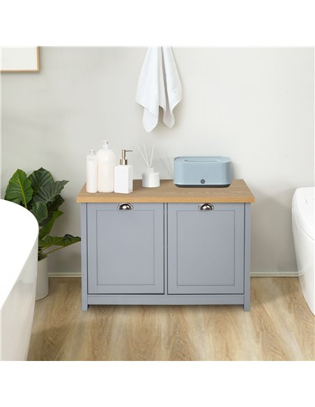 HOMCOM Shoe Cabinet, 2 Doors Hallway Cupboard, Storage Organiser with Shelf, Grey - pic 20878 | FastDaddyshop