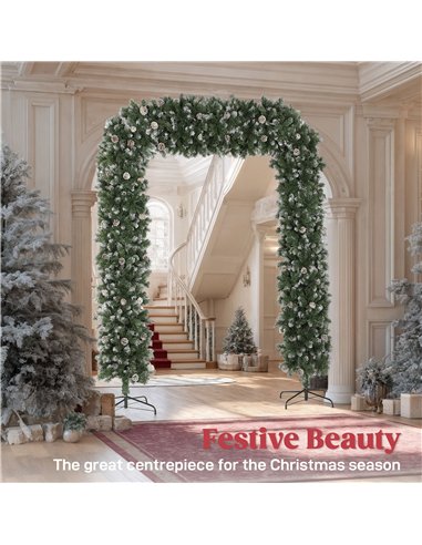 HOMCOM 8.2 ft Snow Frosted Christmas Tree Arch, Christmas Arch Doorway Decor with 1800 Tips and 91 Pinecones, Artificial Xmas Tr