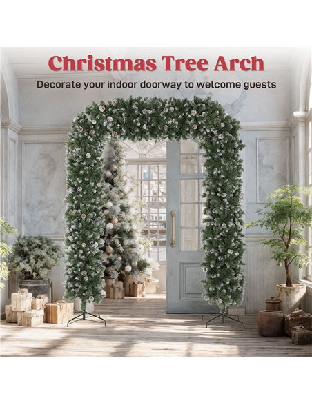 HOMCOM 8.2 ft Snow Frosted Christmas Tree Arch, Christmas Arch Doorway Decor with 1800 Tips and 91 Pinecones, Artificial Xmas Tr - pic 208786 | FastDaddyshop