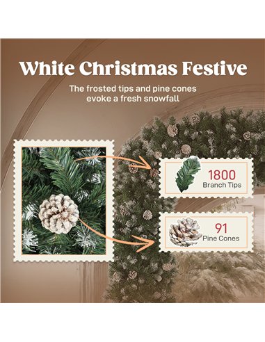 HOMCOM 8.2 ft Snow Frosted Christmas Tree Arch, Christmas Arch Doorway Decor with 1800 Tips and 91 Pinecones, Artificial Xmas Tr