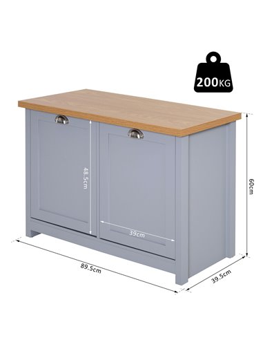HOMCOM Shoe Cabinet, 2 Doors Hallway Cupboard, Storage Organiser with Shelf, Grey