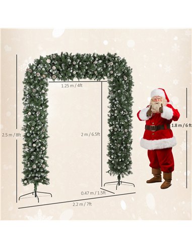 HOMCOM 8.2 ft Snow Frosted Christmas Tree Arch, Christmas Arch Doorway Decor with 2100 Tips and 96 Pinecones, Artificial Xmas Tr