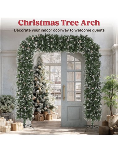 HOMCOM 8.2 ft Snow Frosted Christmas Tree Arch, Christmas Arch Doorway Decor with 2100 Tips and 96 Pinecones, Artificial Xmas Tr