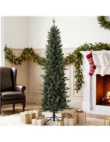 HOMCOM Slim Gracious Pine Xmas Tree, 6ft/180cm Artificial Christmas Tree with 688 Branch Tips, Foldable Steel Stand, Green