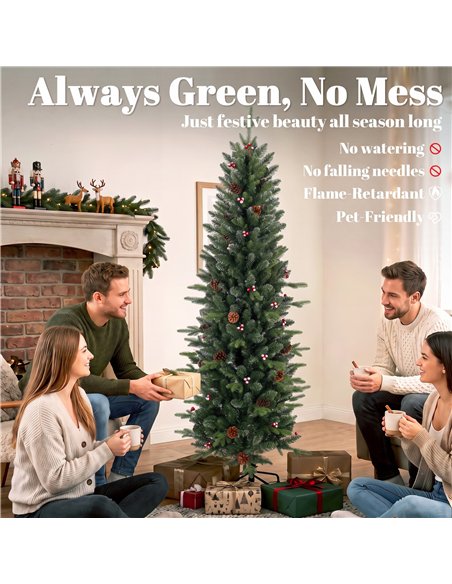 HOMCOM Slim Gracious Pine Xmas Tree, 6ft/180cm Artificial Christmas Tree with 688 Branch Tips, Foldable Steel Stand, Green - pic 208803 | FastDaddyshop