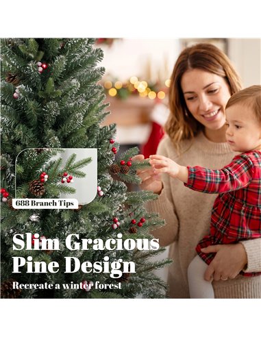 HOMCOM Slim Gracious Pine Xmas Tree, 6ft/180cm Artificial Christmas Tree with 688 Branch Tips, Foldable Steel Stand, Green
