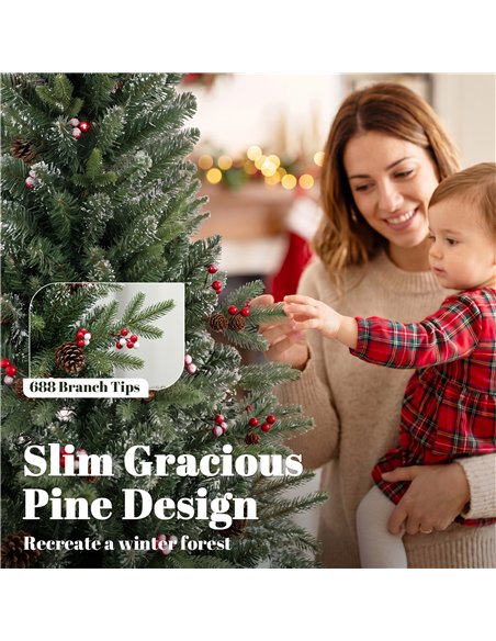 HOMCOM Slim Gracious Pine Xmas Tree, 6ft/180cm Artificial Christmas Tree with 688 Branch Tips, Foldable Steel Stand, Green - pic 208804 | FastDaddyshop