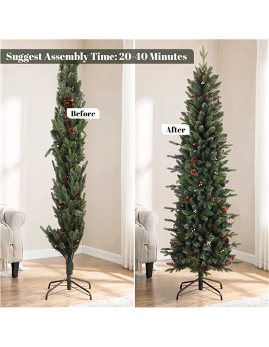 HOMCOM Slim Gracious Pine Xmas Tree, 6ft/180cm Artificial Christmas Tree with 688 Branch Tips, Foldable Steel Stand, Green