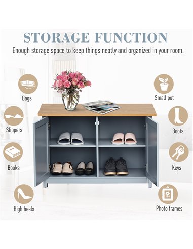 HOMCOM Shoe Cabinet, 2 Doors Hallway Cupboard, Storage Organiser with Shelf, Grey