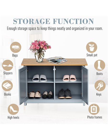 HOMCOM Shoe Cabinet, 2 Doors Hallway Cupboard, Storage Organiser with Shelf, Grey - pic 20881 | FastDaddyshop