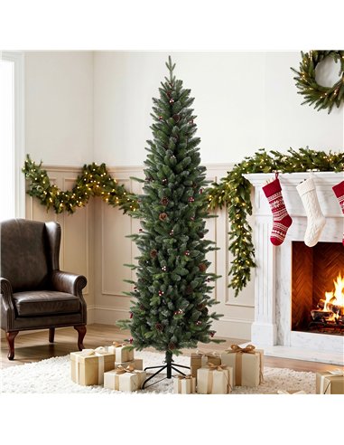 HOMCOM Slim Gracious Pine Xmas Tree, 7ft/210cm Artificial Christmas Tree with 904 Branch Tips, Foldable Steel Stand, Green
