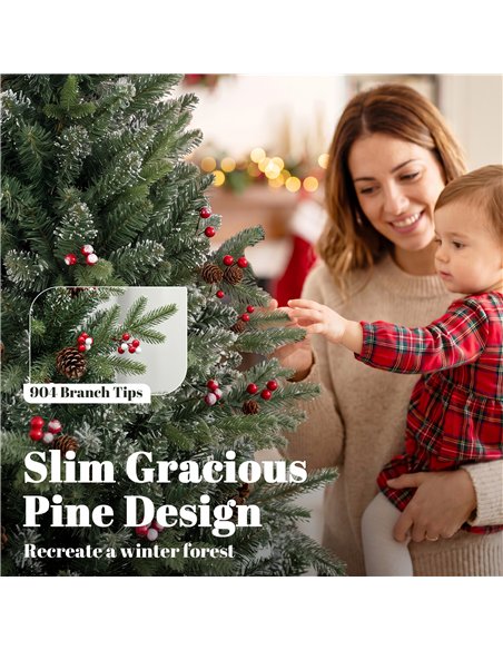 HOMCOM Slim Gracious Pine Xmas Tree, 7ft/210cm Artificial Christmas Tree with 904 Branch Tips, Foldable Steel Stand, Green - pic 208813 | FastDaddyshop