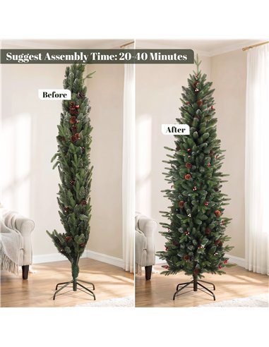 HOMCOM Slim Gracious Pine Xmas Tree, 7ft/210cm Artificial Christmas Tree with 904 Branch Tips, Foldable Steel Stand, Green