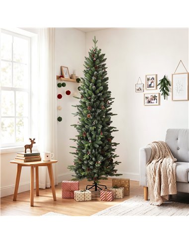 HOMCOM Slim Gracious Pine Xmas Tree, 7ft/210cm Artificial Christmas Tree with 904 Branch Tips, Foldable Steel Stand, Green