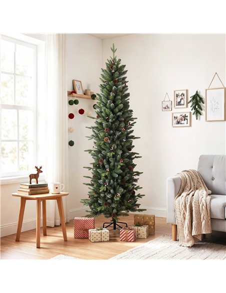HOMCOM Slim Gracious Pine Xmas Tree, 7ft/210cm Artificial Christmas Tree with 904 Branch Tips, Foldable Steel Stand, Green - pic 208816 | FastDaddyshop
